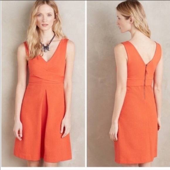 ANTHROPOLOGIE HD IN PARIS Ardmore Faux Wrap Dress Orange Bohemian v-neck 6 - Picture 1 of 10